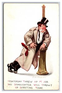 Comic Drunk on Lamp Post So Distinguished Throw Up Everything DB Postcard P21