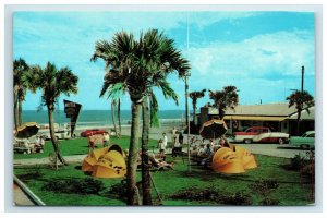 Ormond Beach FL Sunrise Lodge Motel Postcard Ocean Shore Blvd People Car