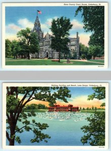 2  Postcards GALESBURG, Illinois ~ KNOX COUNTY COURT HOUSE, Lake Storey Pavilion