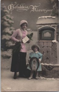 Happy New Year Victorian Mother Daughter Vintage RPPC 09.45