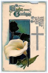 1910 Easter Greetings Holy Cross White Flowers Tuck's Calowell Idaho ID Postcard