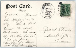 1908 Lone Tree, IA High School Building Litho Photo PC to Stover Burlington A189