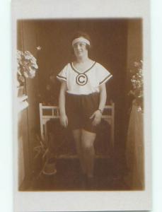 rppc 1920's Flapper Girl Fashion FLAPPER GIRL WITH LETTER C ON HER CHEST AC8557