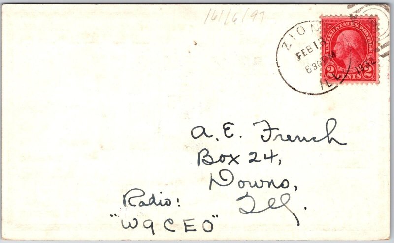 1932 QSL Radio Card W9EGY Zion Illinois Amateur Radio Station Posted Postcard