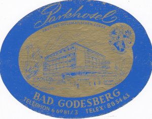 Germany Bad Godesberg Parkhotel Vintage Luggage Label sk2825