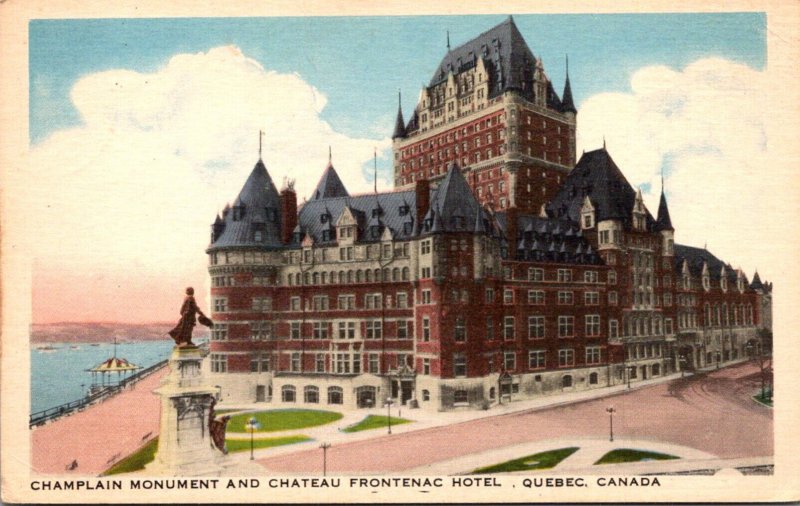 Canada Quebec Champlain Monument and Chateau Frontenac Hotel