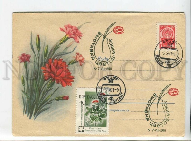 436726 USSR 1959 year flowers carnations flower exhibition Minsk postal COVER