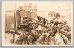 Postcard RPPC c1912 Fife Lake Michigan Wreck on G.R. & I.  Log Spill C