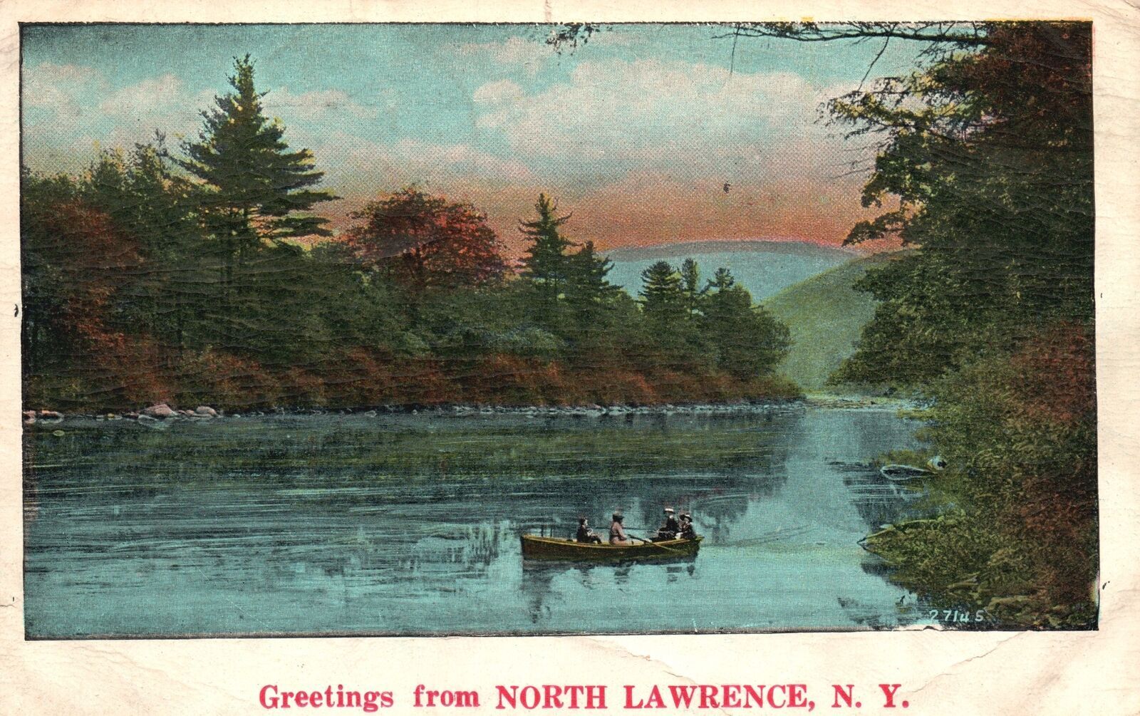 Vintage Postcard 1932 Greetings From North Lawrence New York Boating