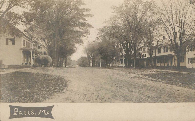 Paris ME Home Lined Dirt Street View Real Photo Postcard