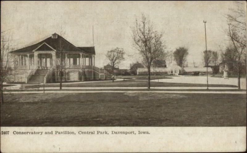 Davenport IA Conservatory & Pavilion Central Park c1910 Postcard