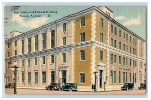 1947 Post Office Federal Building Street View Cars Tucson Arizona AZ Postcard 