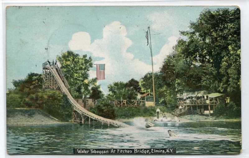 Water Slide Toboggan Fitches Bridge Elmira New York 1909 postcard