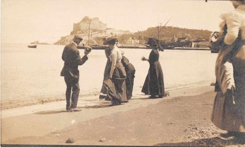 Baia Italy People at Beach Real Photo Antique Postcard J79295