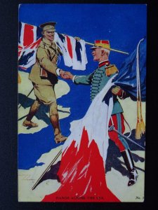 Patriotic WW1 HANDS ACROSS THE SEA by Artist lawson Wood c1915 Postcard No.3