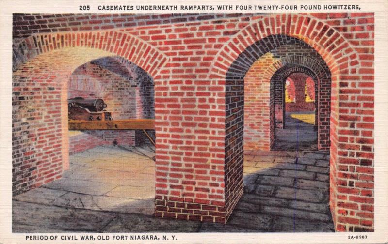 OLD FORT NIAGARA NY~cASEMENTS~RAMPARTS~24# HOWITZERS~CIVIL WAR MILITARY POSTCARD