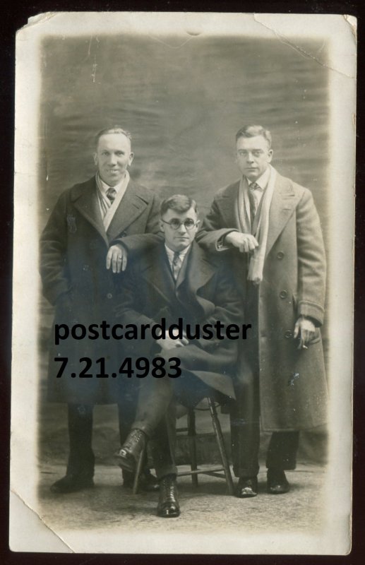 h725 - REAL PHOTO POSTCARD by J. Dobran, MONTREAL Quebec 1920s Men Portrait