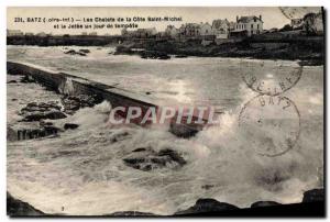 Old Postcard Batz Chalets de la Cote Saint Michel and the pier one day storm