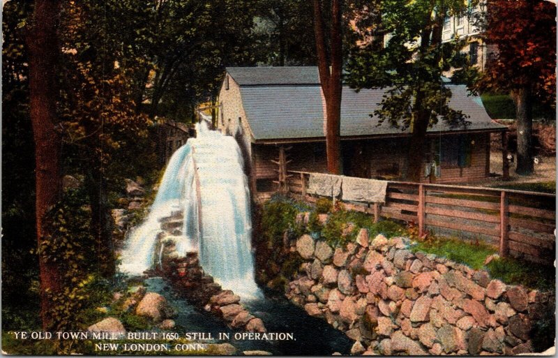 Ye Old Town Mill Built 1650 New London Connecticut CT Forest Water Postcard Note 