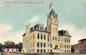 Manhattan Kansas Riley Court House Street View Antique Postcard K40927