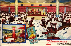 Linen Postcard Zimmerman's Hungaria Dinner and Supper New York City