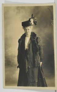RPPC Elderly Woman Posing in Coat Pretty Hat Studio Real Photo Postcard M17