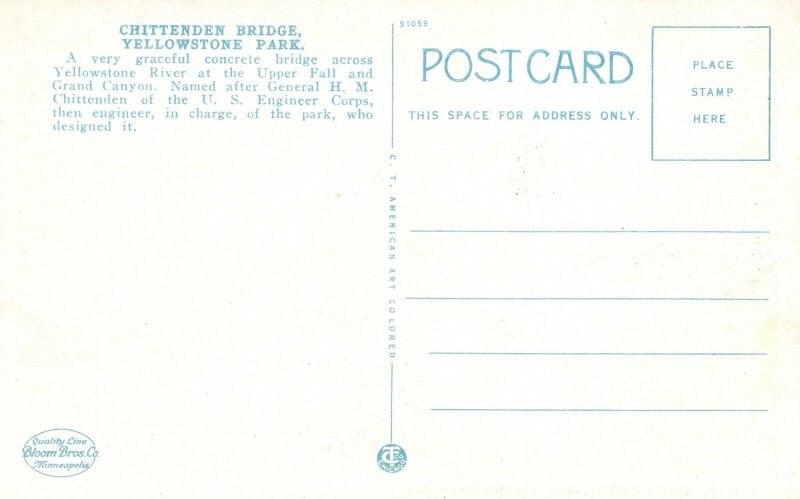 Vintage Postcard Chittenden Concrete Bridge Across The River Yellowstone Park WY