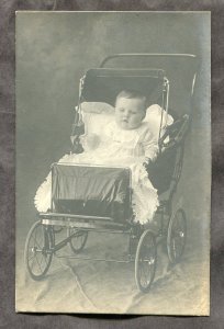 h2717 - About 1920s Cute Baby in a Stroller. Real Photo Postcard