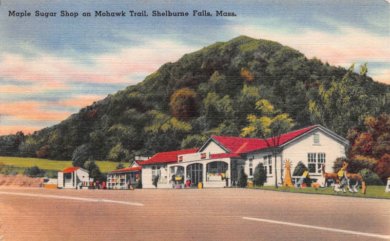 Maple Sugar Shop on Mohawk Trail, Shelburne Falls, Mass., Early Postcard, Unused