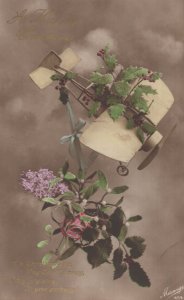 Plane Aircraft Glider Crash Disaster Into Plants Antique Xmas Postcard