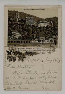 Germany - Heidelberg. The Castle from Hirschgasse (postmarked July 27, 1893)