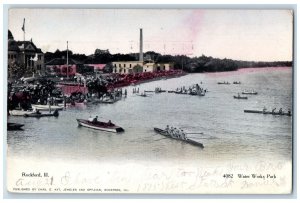 c1920's Water Works Park Canoe Racing Scene Rockford Illinois IL Posted Postcard 