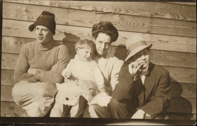 Little Boy and Family Girl in Men's Suit Drag c1910 Real Photo Vintage Postcard