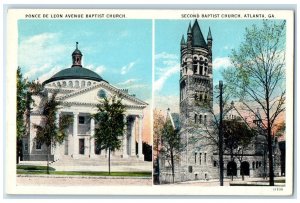 c1920's Ponce De Leon Avenue Baptist & Second Baptist Atlanta Georgia Postcard