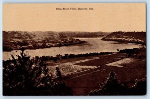 Hanover Indiana Postcard Ohio River View Birds Eye View Lake Trees 1910 Unposted