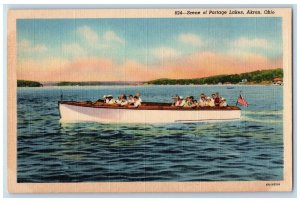 c1940 Scene Portage Lakes River Motorboat Akron Ohio OH Vintage Antique Postcard 