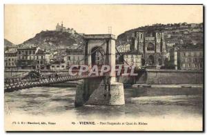 Old Postcard Suspension bridge and wharf du Rhone Vienna