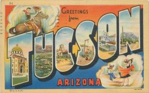 1945 large letters multi View Tucson Arizona Linen Teich postcard 9829