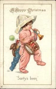 Christmas - Little Boy w/ New Toys SANTY's BEEN c1910 Postcard