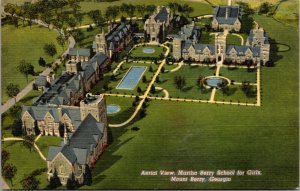 Linen Postcard Aerial View Martha Berry School for Girls Mount Berry, Georgia