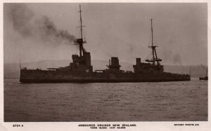 British Royal Navy HMS Armoured Cruiser  New Zealand -  RPPC Photo WWI  c1910