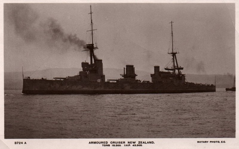 British Royal Navy HMS Armoured Cruiser  New Zealand -  RPPC Photo WWI  c1910