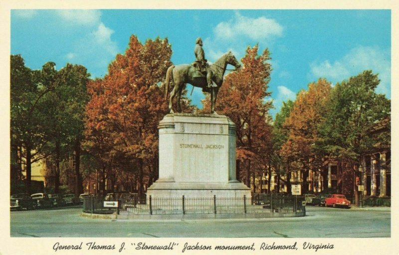 Postcard Stonewall Jackson Memorial Statue Richmond Virginia