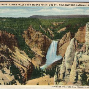 1941 Haynes Yellowstone National Park, Wyo Lower Falls Moran Point Linen PC A208