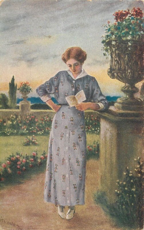 Fine art postcard painting J. Linschoten im Schlossgarten