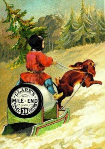 1870's-80's Giant Rabbit Pulling Boy on Clark's Mile End Thread Spool Card F96