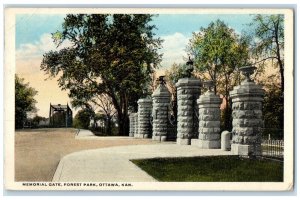 1917 Memorial Gate Forest Park Road Exterior Trees Ottawa Kansas Pomona Postcard