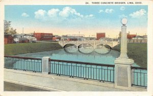 Lima Ohio 1930-40s Postcard Three Concrete Bridges