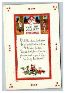 Vintage 1910's Christmas Postcard Santa Claus Children Wait for Gifts Mistletoe