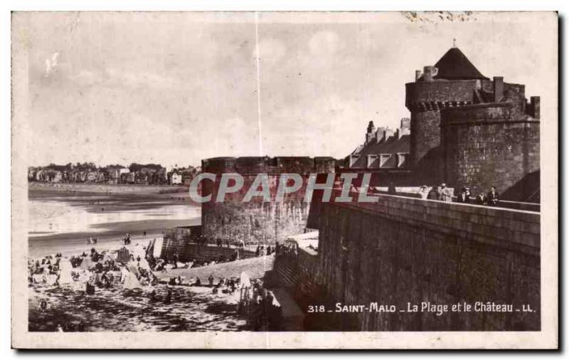 Old Postcard St. Malo Beach and Chateau